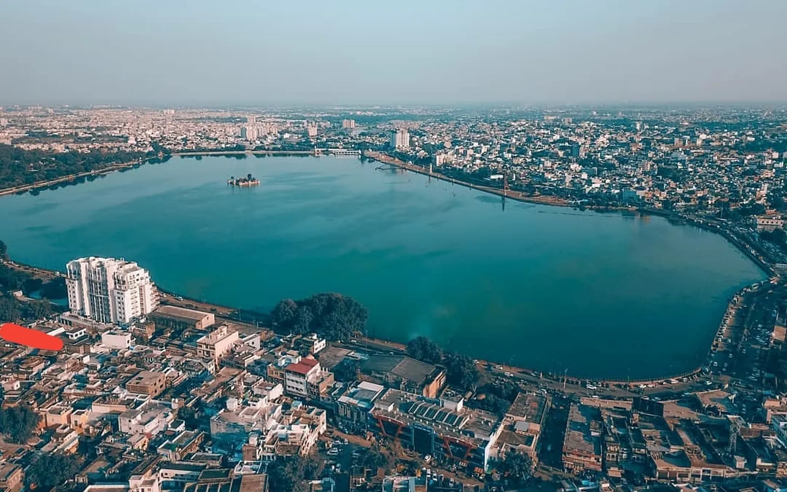 Aerial view of Kota city around Kishore Sagar lake